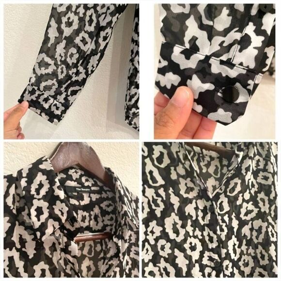 The Kooples Animal Print Leopard Semi-Sheer Chiffon Button Down Blouse Sz 0 - Picture 8 of 10